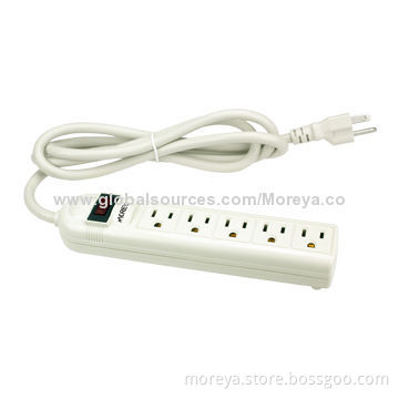 America Standard Power Strip with 5 Socket Outlets, 1.8m Extension Cord, Surge, Overload Protectors